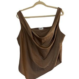 Elegant Silk Brown Angled Drape Top